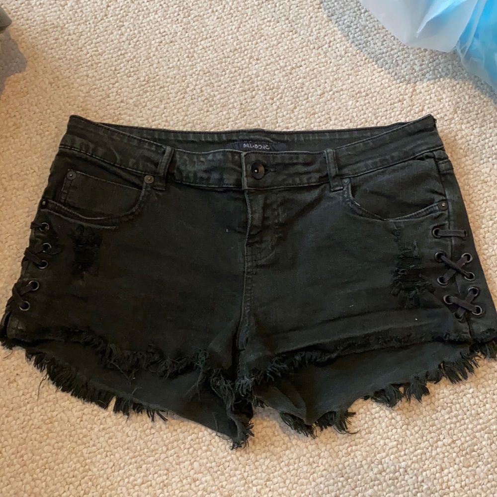 billabong black denim jean shorts lace up size 29